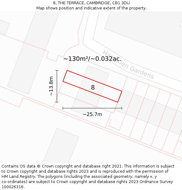 8, THE TERRACE, CAMBRIDGE, CB1 3DU: Plot and title map