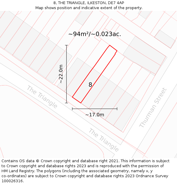 8, THE TRIANGLE, ILKESTON, DE7 4AP: Plot and title map