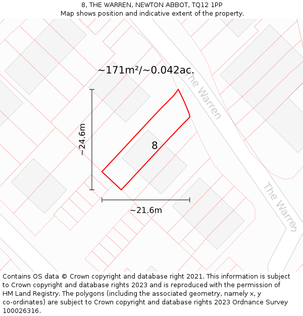 8, THE WARREN, NEWTON ABBOT, TQ12 1PP: Plot and title map