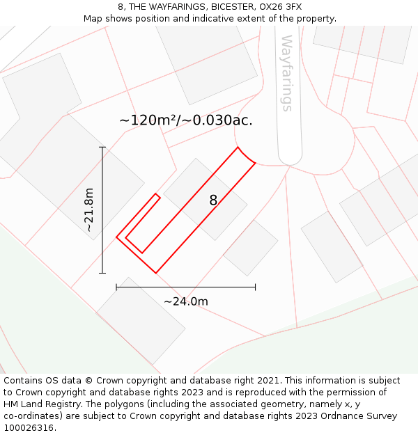 8, THE WAYFARINGS, BICESTER, OX26 3FX: Plot and title map