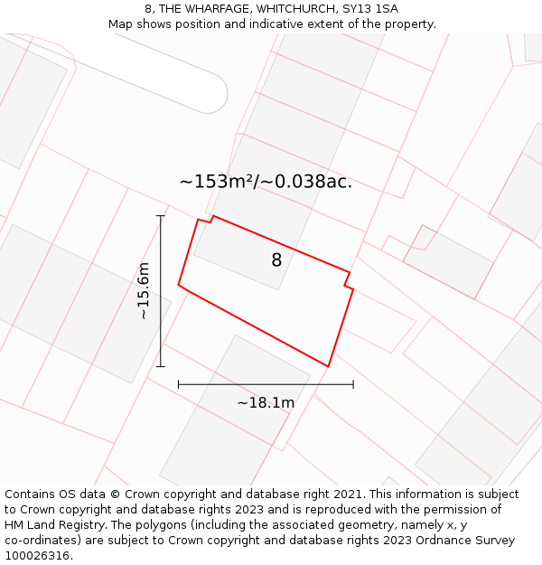 8, THE WHARFAGE, WHITCHURCH, SY13 1SA: Plot and title map