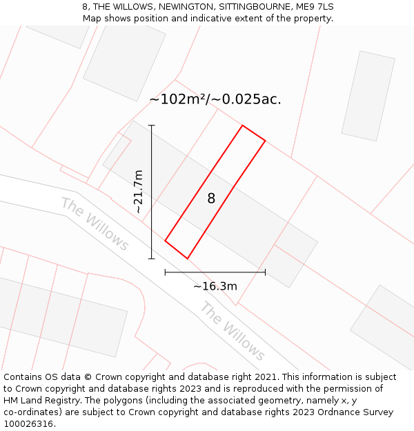 8, THE WILLOWS, NEWINGTON, SITTINGBOURNE, ME9 7LS: Plot and title map