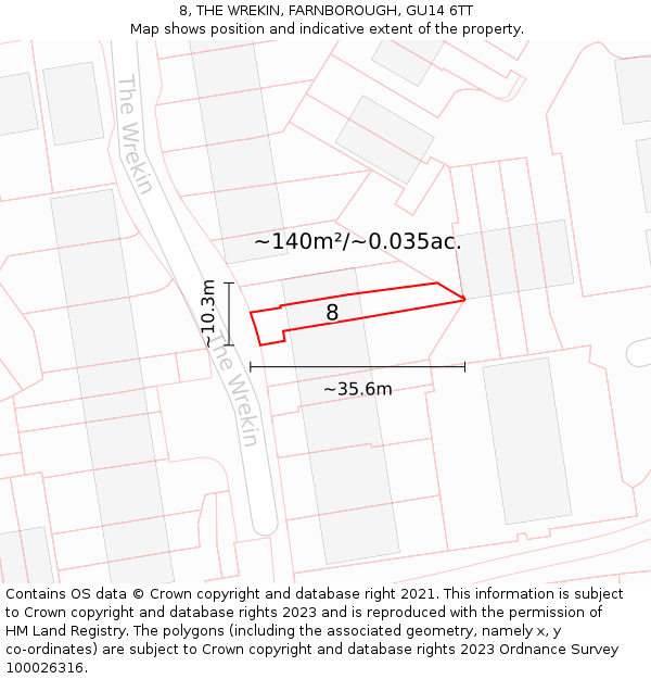 8, THE WREKIN, FARNBOROUGH, GU14 6TT: Plot and title map