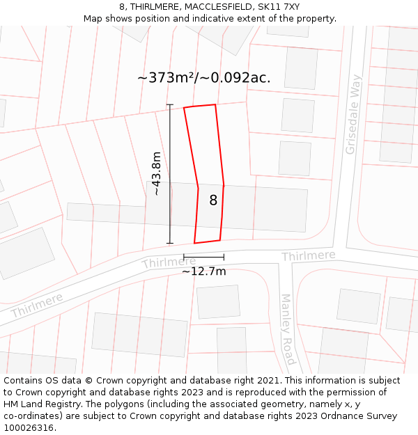 8, THIRLMERE, MACCLESFIELD, SK11 7XY: Plot and title map