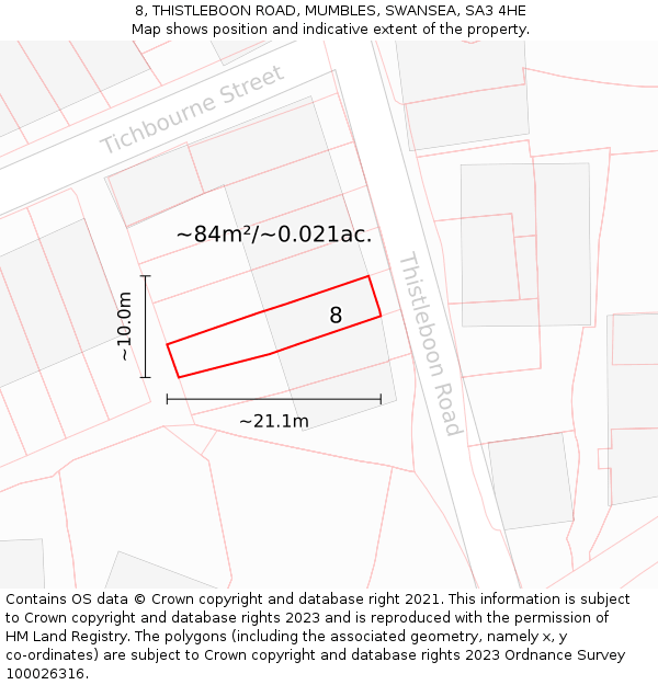 8, THISTLEBOON ROAD, MUMBLES, SWANSEA, SA3 4HE: Plot and title map