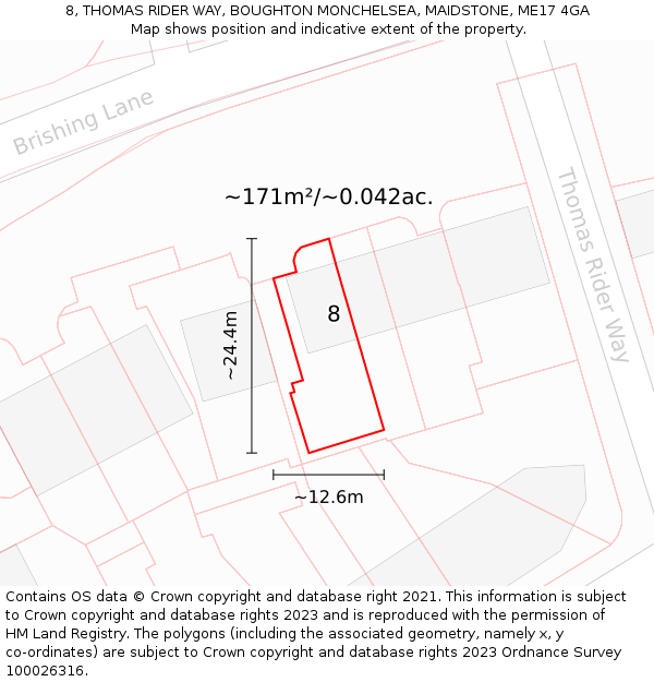 8, THOMAS RIDER WAY, BOUGHTON MONCHELSEA, MAIDSTONE, ME17 4GA: Plot and title map