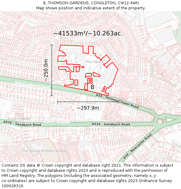 8, THOMSON GARDENS, CONGLETON, CW12 4WN: Plot and title map