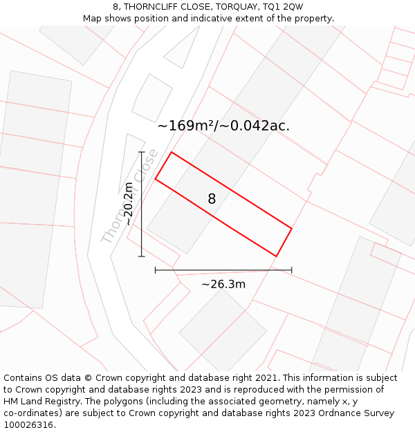 8, THORNCLIFF CLOSE, TORQUAY, TQ1 2QW: Plot and title map