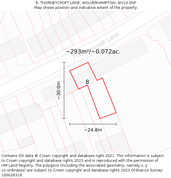 8, THORNEYCROFT LANE, WOLVERHAMPTON, WV10 0NF: Plot and title map