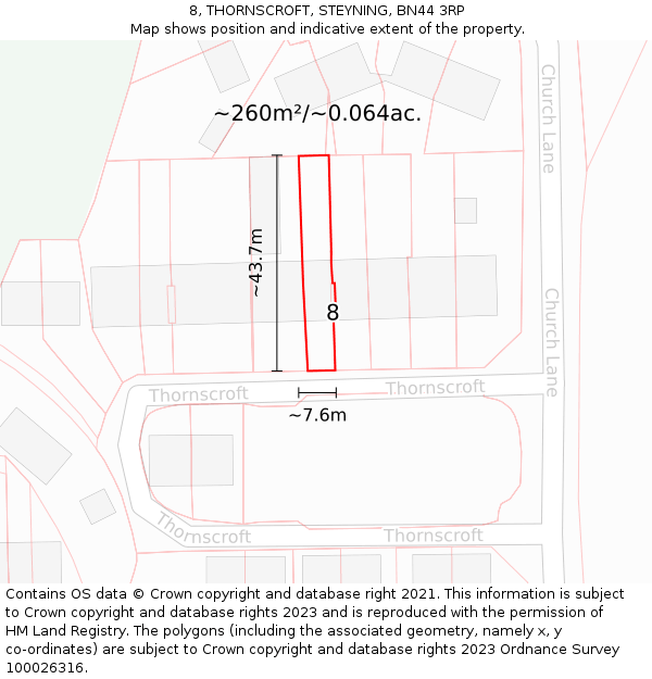 8, THORNSCROFT, STEYNING, BN44 3RP: Plot and title map