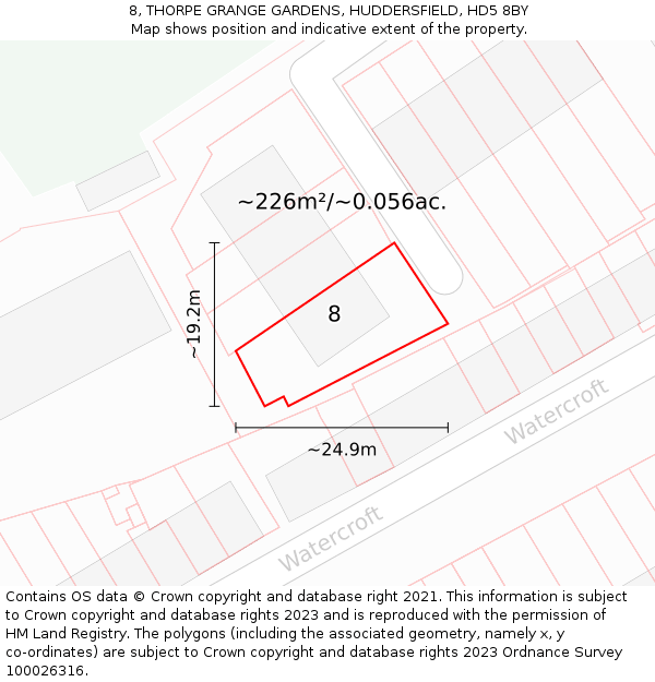 8, THORPE GRANGE GARDENS, HUDDERSFIELD, HD5 8BY: Plot and title map