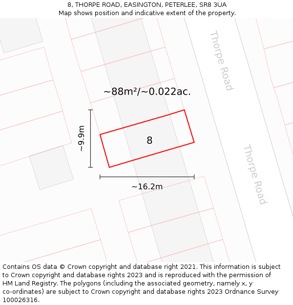 8, THORPE ROAD, EASINGTON, PETERLEE, SR8 3UA: Plot and title map