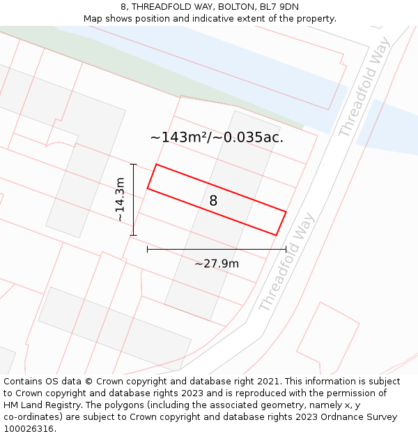 8, THREADFOLD WAY, BOLTON, BL7 9DN: Plot and title map