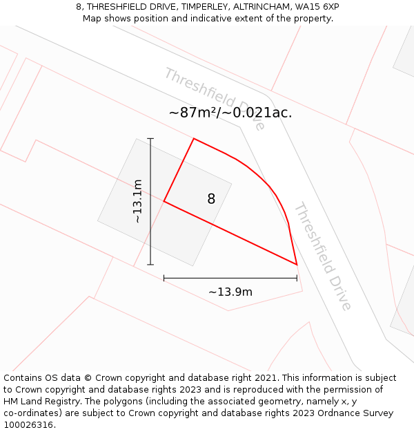 8, THRESHFIELD DRIVE, TIMPERLEY, ALTRINCHAM, WA15 6XP: Plot and title map