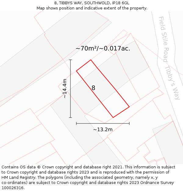 8, TIBBYS WAY, SOUTHWOLD, IP18 6GL: Plot and title map