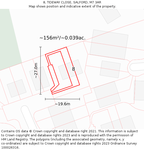 8, TIDEWAY CLOSE, SALFORD, M7 3AR: Plot and title map