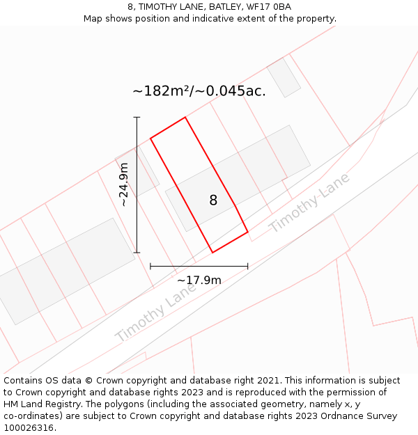 8, TIMOTHY LANE, BATLEY, WF17 0BA: Plot and title map