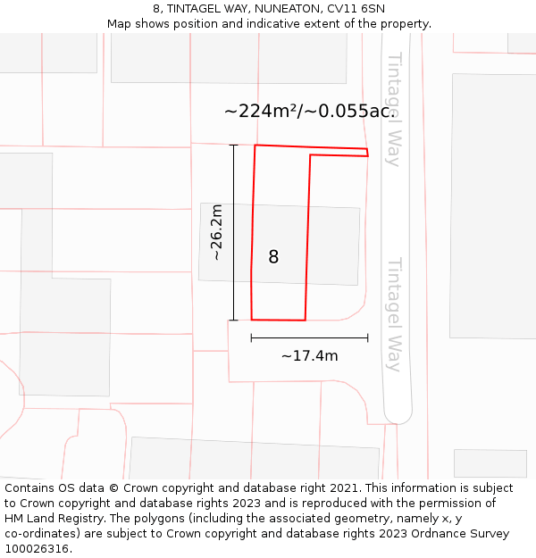 8, TINTAGEL WAY, NUNEATON, CV11 6SN: Plot and title map