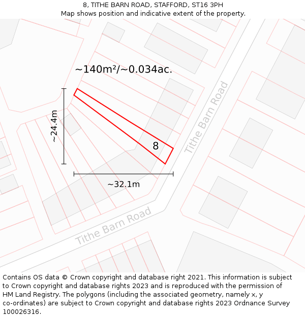 8, TITHE BARN ROAD, STAFFORD, ST16 3PH: Plot and title map