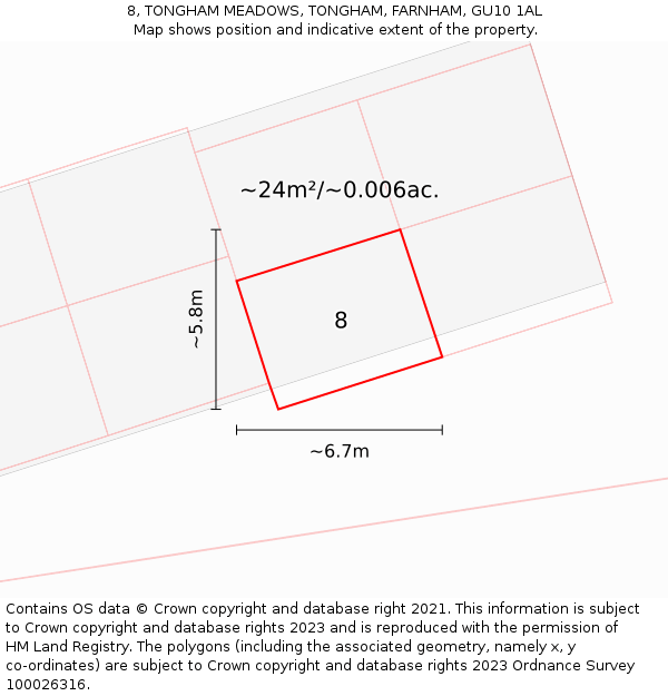 8, TONGHAM MEADOWS, TONGHAM, FARNHAM, GU10 1AL: Plot and title map