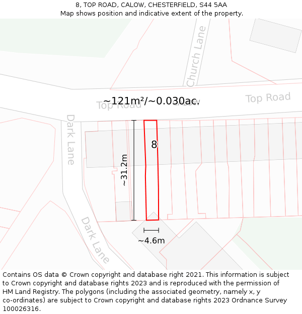 8, TOP ROAD, CALOW, CHESTERFIELD, S44 5AA: Plot and title map