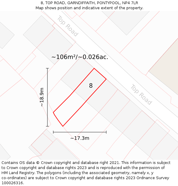 8, TOP ROAD, GARNDIFFAITH, PONTYPOOL, NP4 7LR: Plot and title map