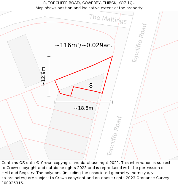8, TOPCLIFFE ROAD, SOWERBY, THIRSK, YO7 1QU: Plot and title map