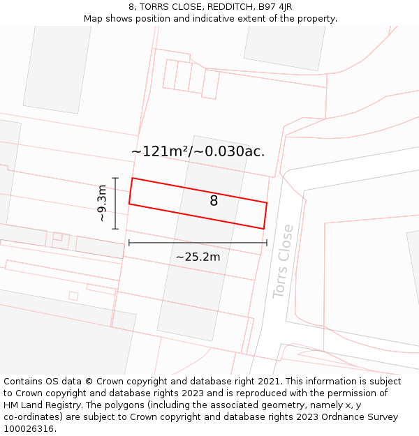8, TORRS CLOSE, REDDITCH, B97 4JR: Plot and title map