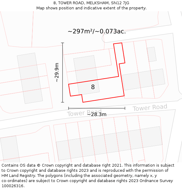 8, TOWER ROAD, MELKSHAM, SN12 7JG: Plot and title map