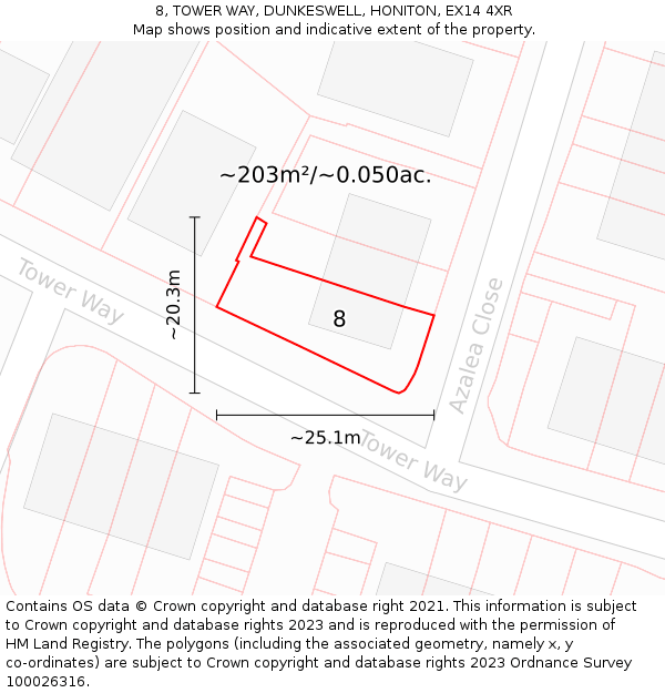 8, TOWER WAY, DUNKESWELL, HONITON, EX14 4XR: Plot and title map