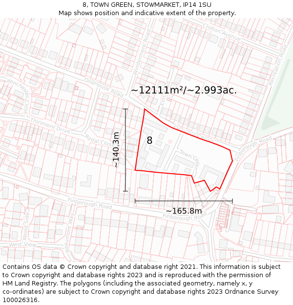 8, TOWN GREEN, STOWMARKET, IP14 1SU: Plot and title map