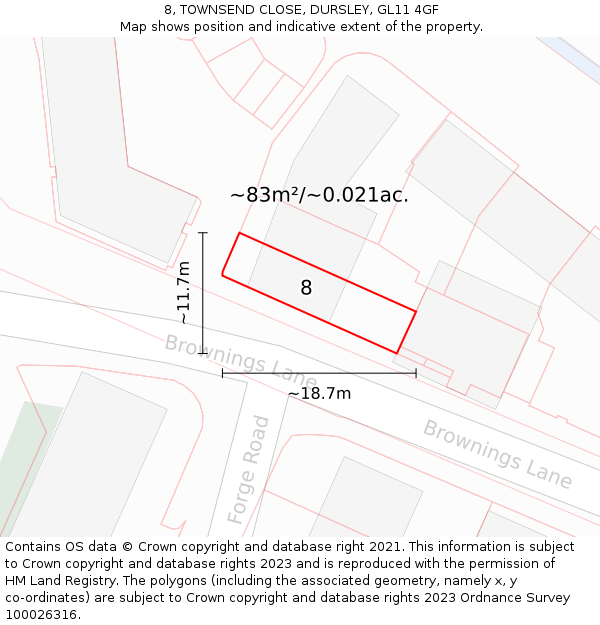 8, TOWNSEND CLOSE, DURSLEY, GL11 4GF: Plot and title map