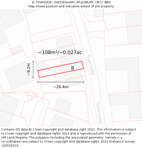 8, TOWNSIDE, HADDENHAM, AYLESBURY, HP17 8BG: Plot and title map