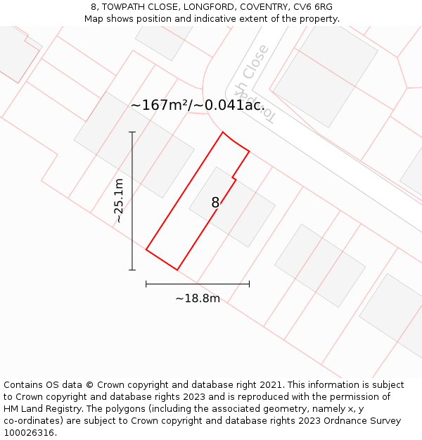 8, TOWPATH CLOSE, LONGFORD, COVENTRY, CV6 6RG: Plot and title map