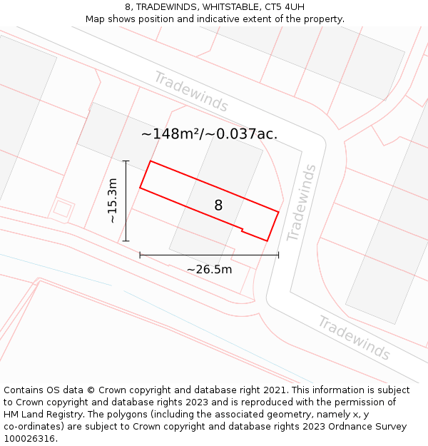8, TRADEWINDS, WHITSTABLE, CT5 4UH: Plot and title map