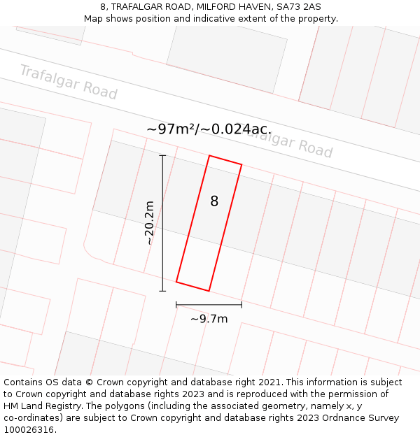 8, TRAFALGAR ROAD, MILFORD HAVEN, SA73 2AS: Plot and title map