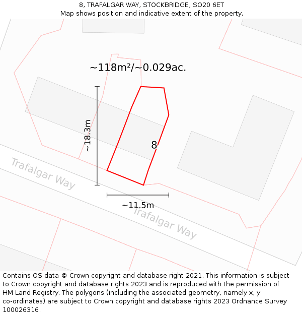 8, TRAFALGAR WAY, STOCKBRIDGE, SO20 6ET: Plot and title map