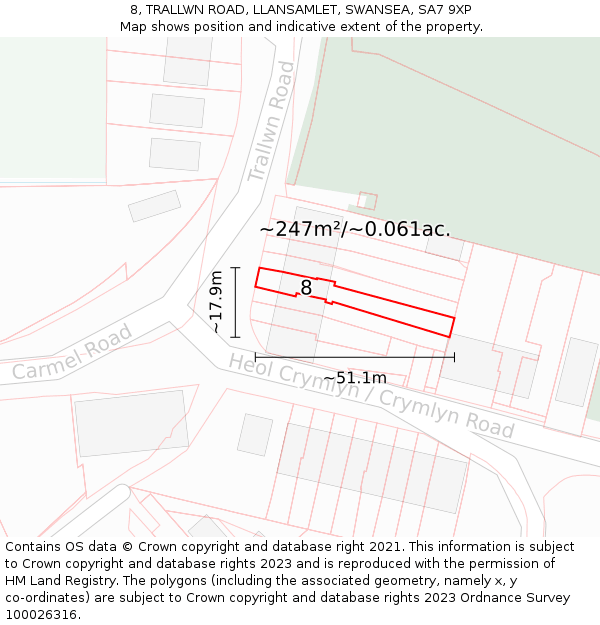 8, TRALLWN ROAD, LLANSAMLET, SWANSEA, SA7 9XP: Plot and title map