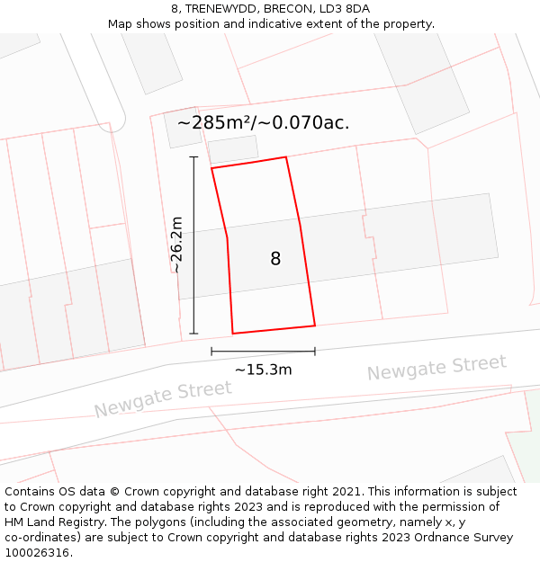 8, TRENEWYDD, BRECON, LD3 8DA: Plot and title map