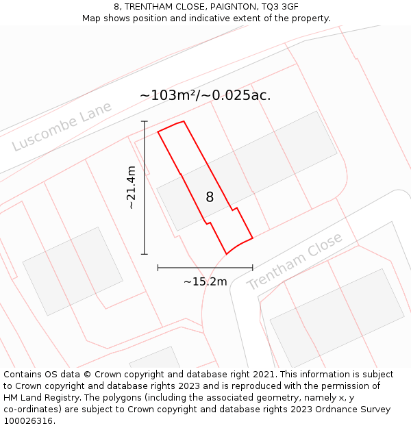 8, TRENTHAM CLOSE, PAIGNTON, TQ3 3GF: Plot and title map