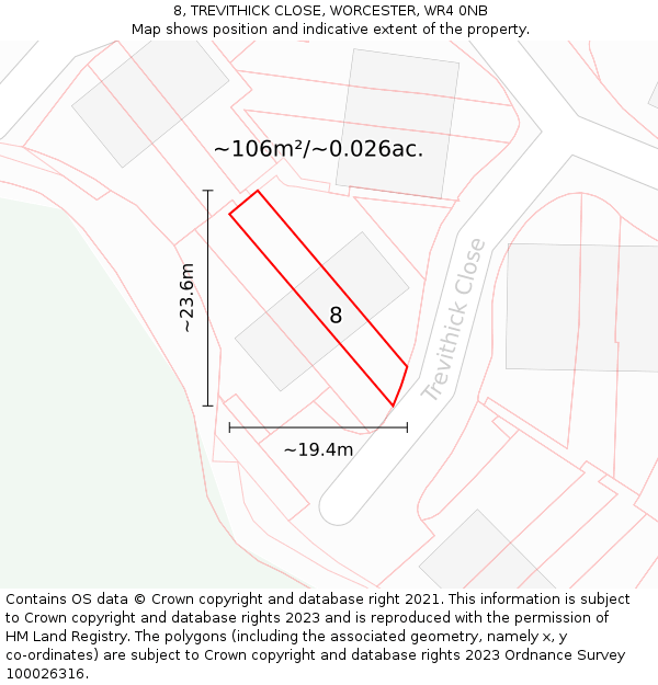 8, TREVITHICK CLOSE, WORCESTER, WR4 0NB: Plot and title map