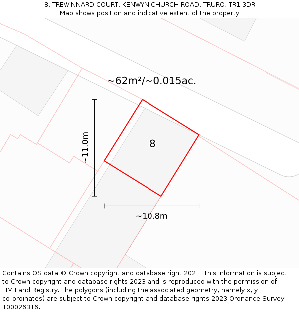 8, TREWINNARD COURT, KENWYN CHURCH ROAD, TRURO, TR1 3DR: Plot and title map