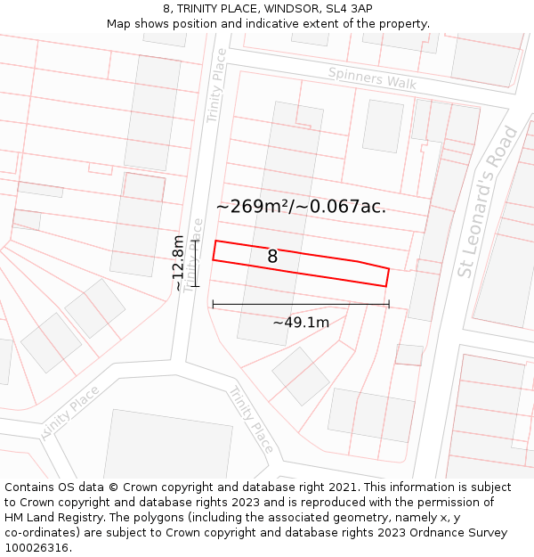 8, TRINITY PLACE, WINDSOR, SL4 3AP: Plot and title map