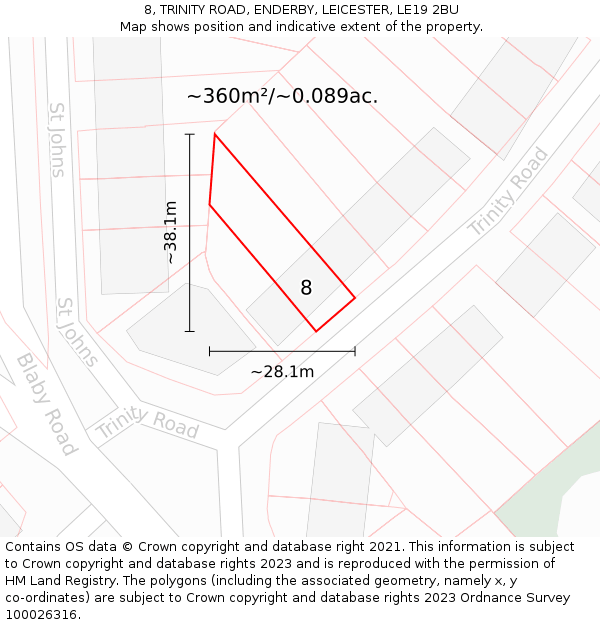 8, TRINITY ROAD, ENDERBY, LEICESTER, LE19 2BU: Plot and title map