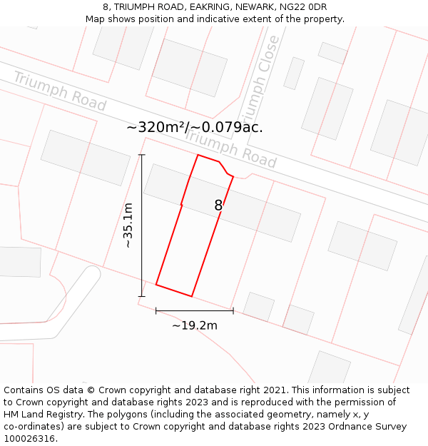 8, TRIUMPH ROAD, EAKRING, NEWARK, NG22 0DR: Plot and title map