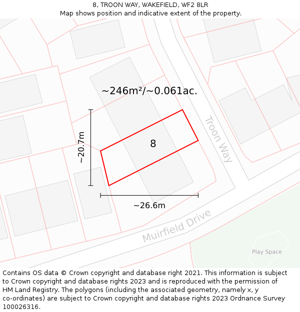 8, TROON WAY, WAKEFIELD, WF2 8LR: Plot and title map