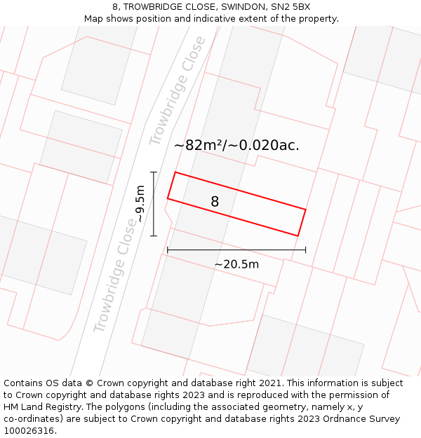 8, TROWBRIDGE CLOSE, SWINDON, SN2 5BX: Plot and title map