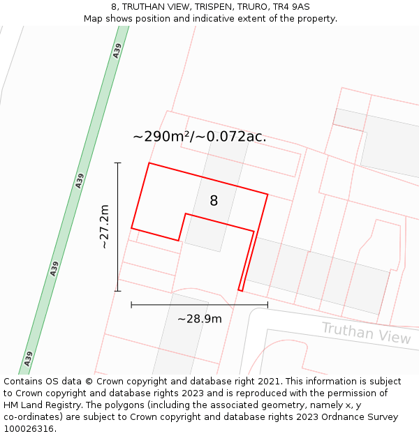 8, TRUTHAN VIEW, TRISPEN, TRURO, TR4 9AS: Plot and title map