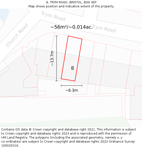 8, TRYM ROAD, BRISTOL, BS9 3EP: Plot and title map