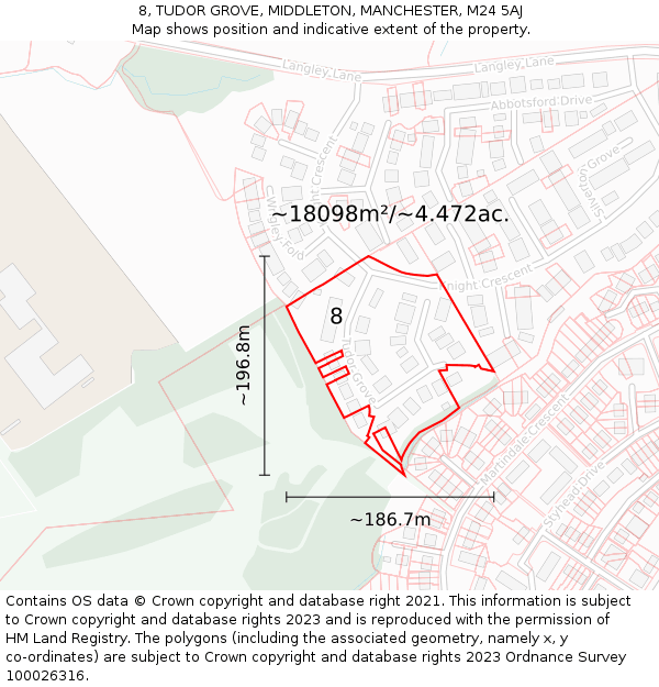 8, TUDOR GROVE, MIDDLETON, MANCHESTER, M24 5AJ: Plot and title map